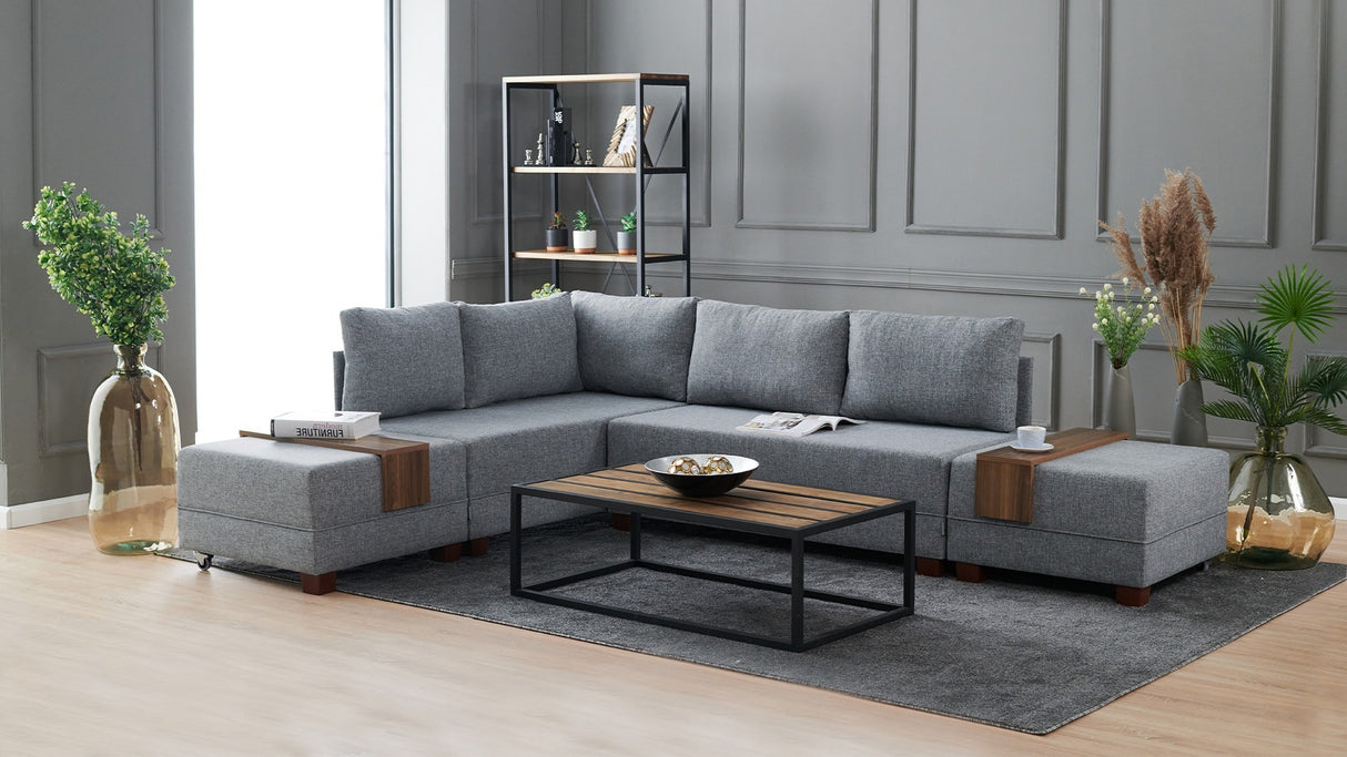 Corner sofa with sleeping function on the left fly gray