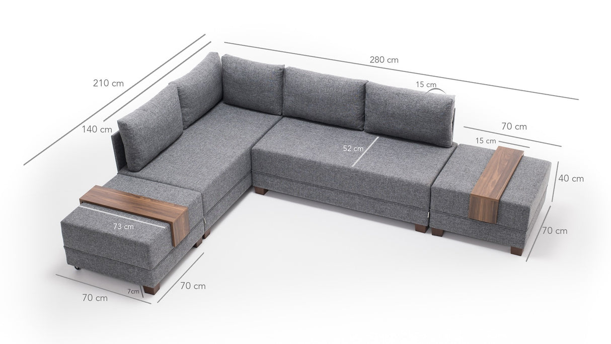 Corner sofa with sleeping function on the left fly gray