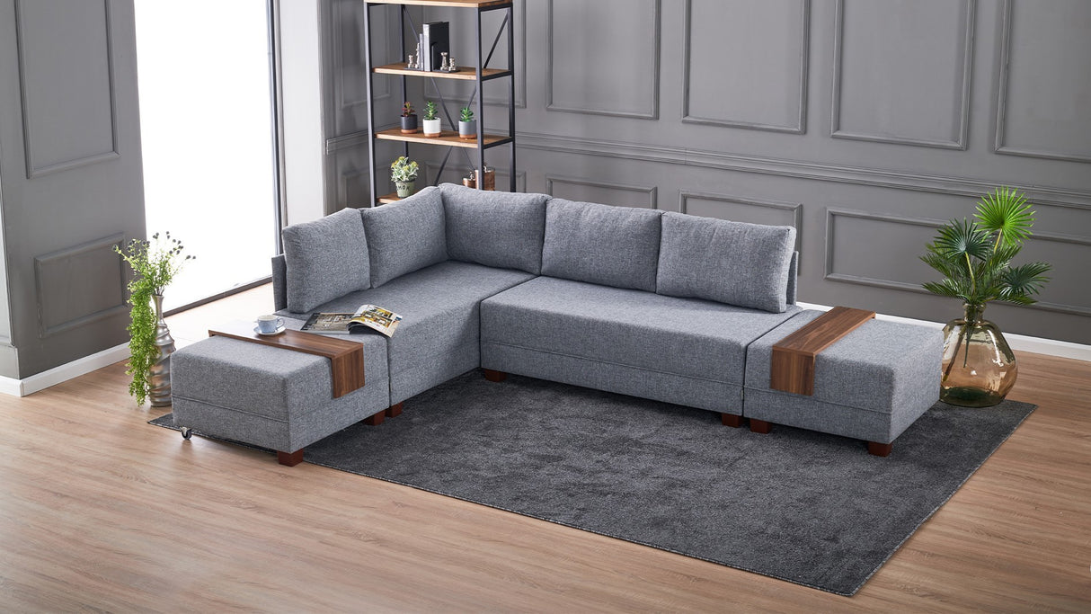 Corner sofa with sleeping function on the left fly gray