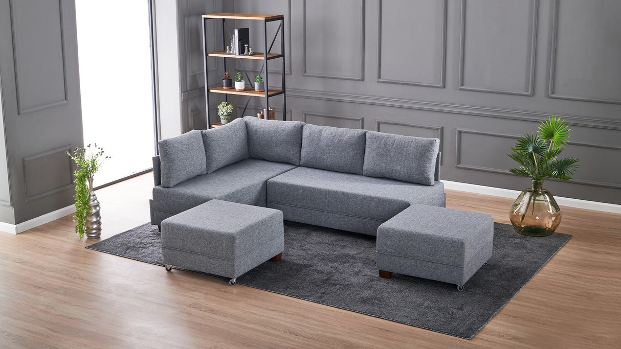 Corner sofa with sleeping function on the left fly gray