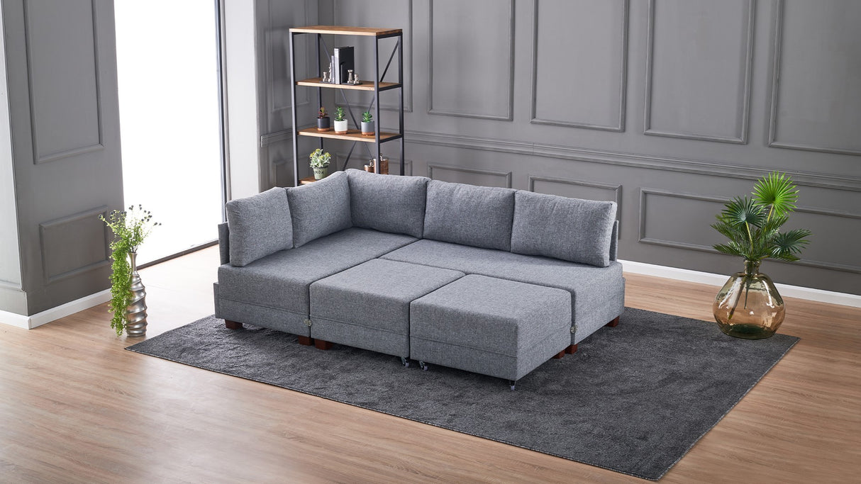 Corner sofa with sleeping function on the left fly gray