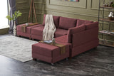 Corner sofa with sleeping function on the right fly claret red