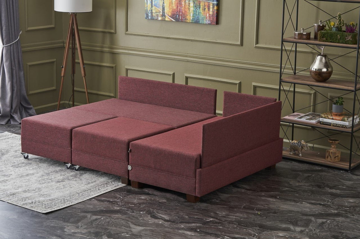 Corner sofa with sleeping function on the right fly claret red