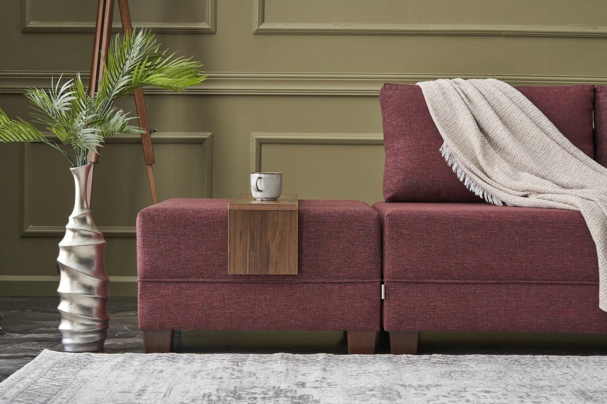 Corner sofa with sleeping function on the right fly claret red