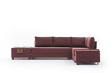 Corner sofa with sleeping function on the right fly claret red