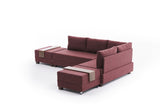 Corner sofa with sleeping function on the right fly claret red