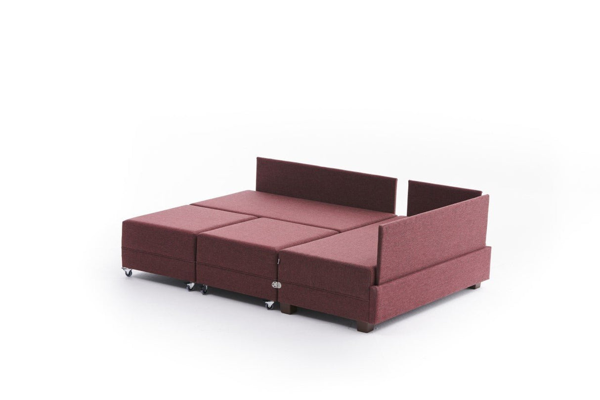 Corner sofa with sleeping function on the right fly claret red