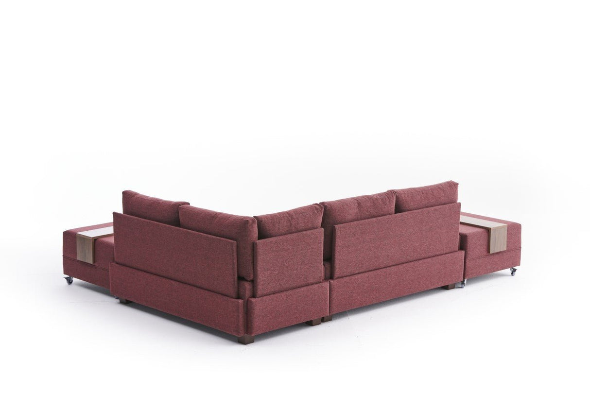 Corner sofa with sleeping function on the right fly claret red