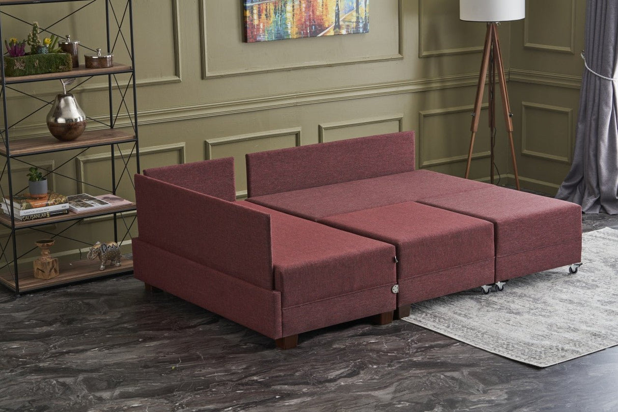 Corner sofa with sleeping function on the left fly claret red