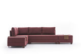 Corner sofa with sleeping function on the left fly claret red