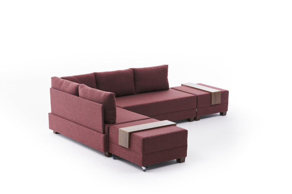 Corner sofa with sleeping function on the left fly claret red