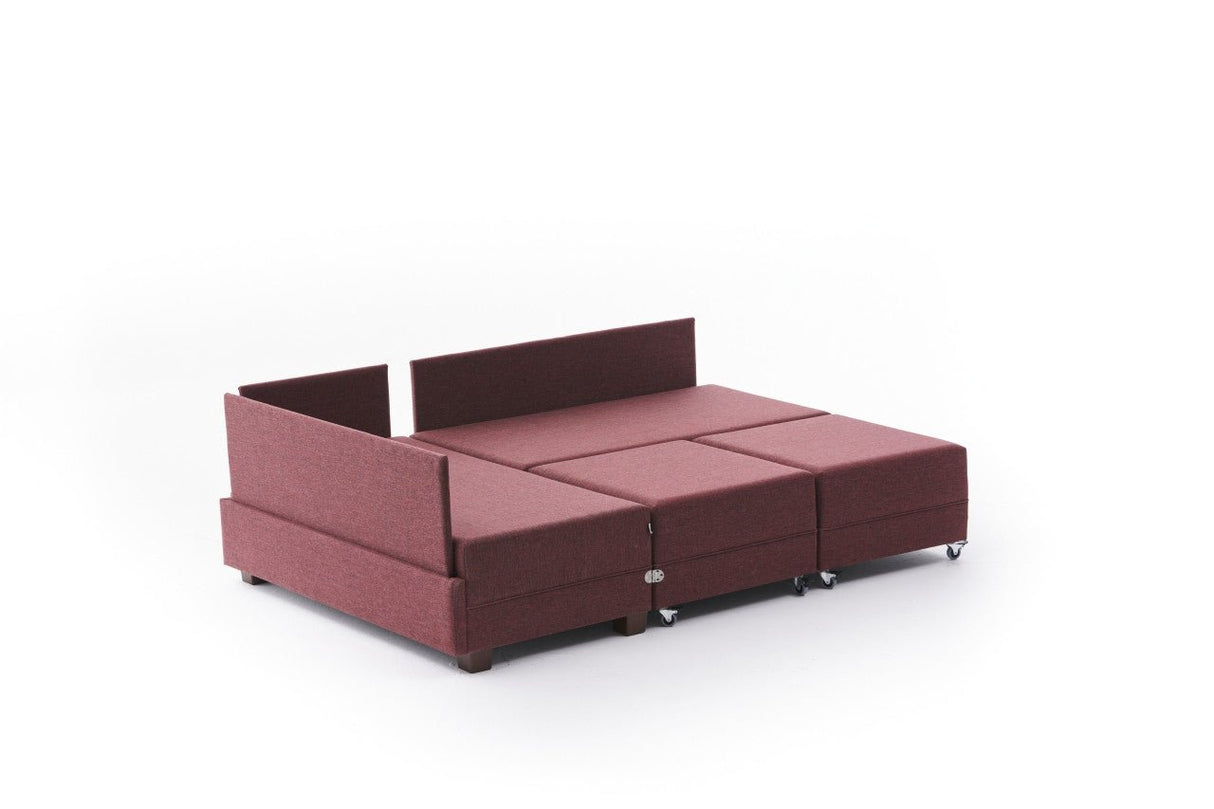 Corner sofa with sleeping function on the left fly claret red