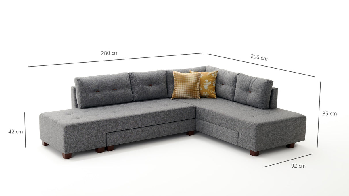 Corner sofa with sleep function on the right manama gray