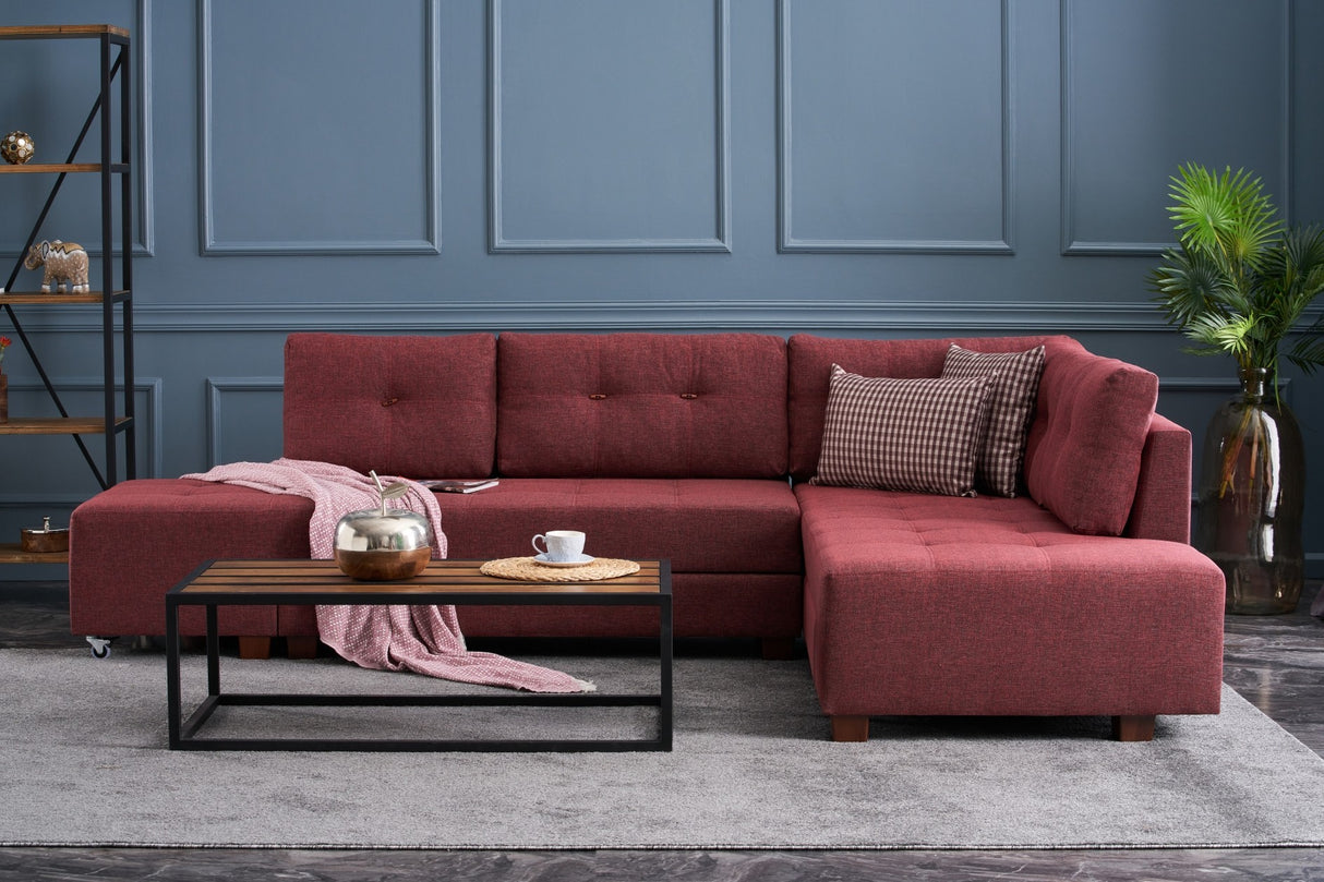 Corner sofa with sleep function on the right manama claret red