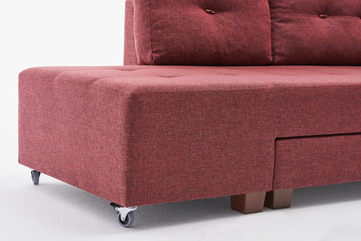 Corner sofa with sleep function on the right manama claret red