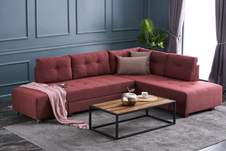 Corner sofa with sleep function on the right manama claret red