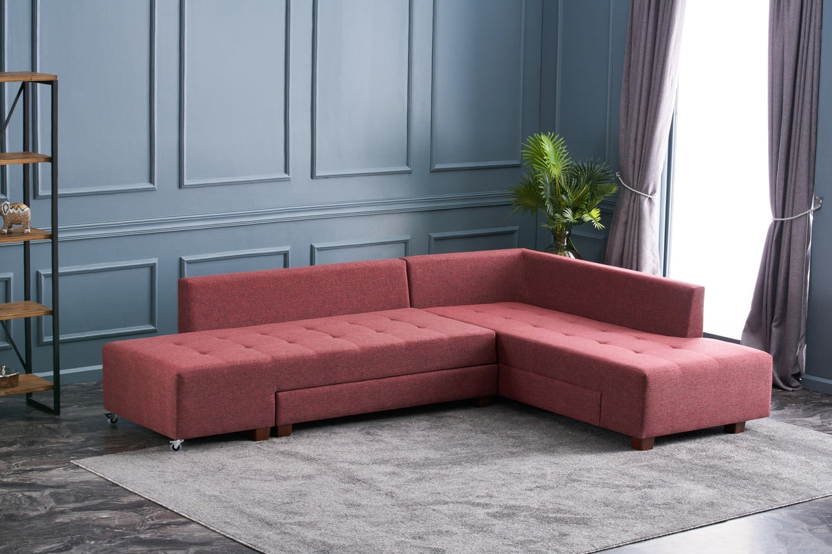 Corner sofa with sleep function on the right manama claret red