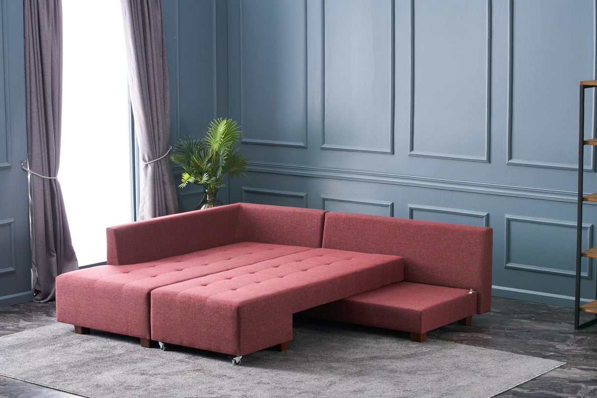 Corner sofa with sleeping function on the left manama claret red