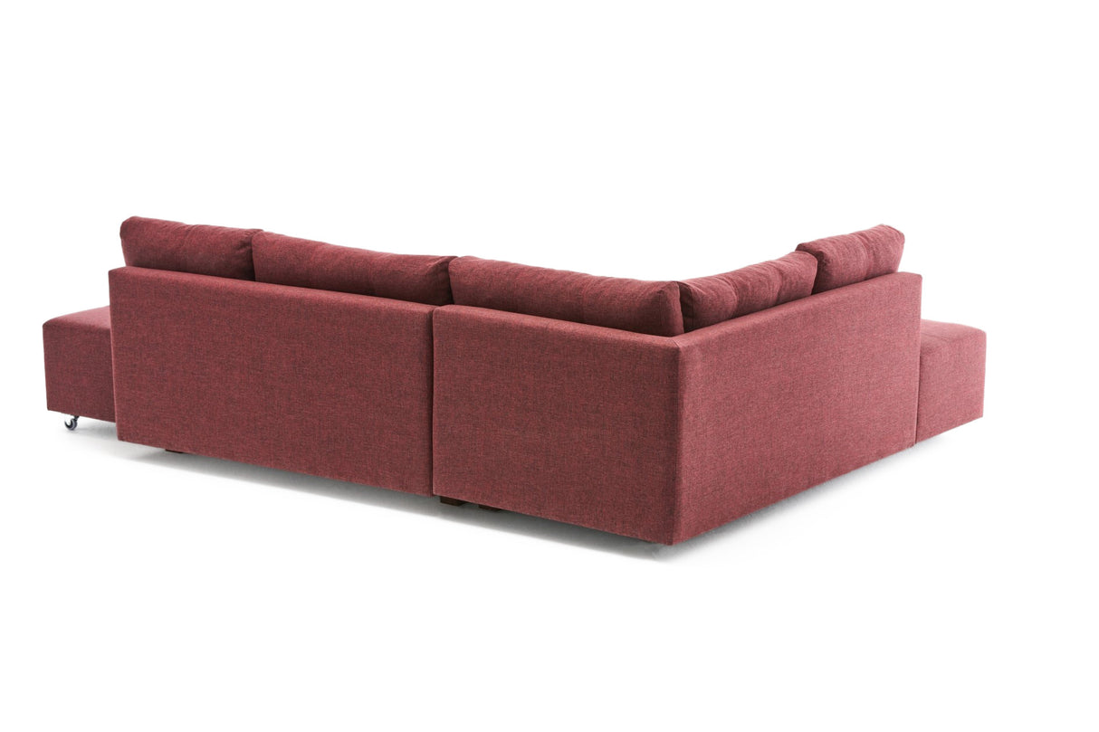 Corner sofa with sleeping function on the left manama claret red