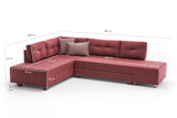 Corner sofa with sleeping function on the left manama claret red