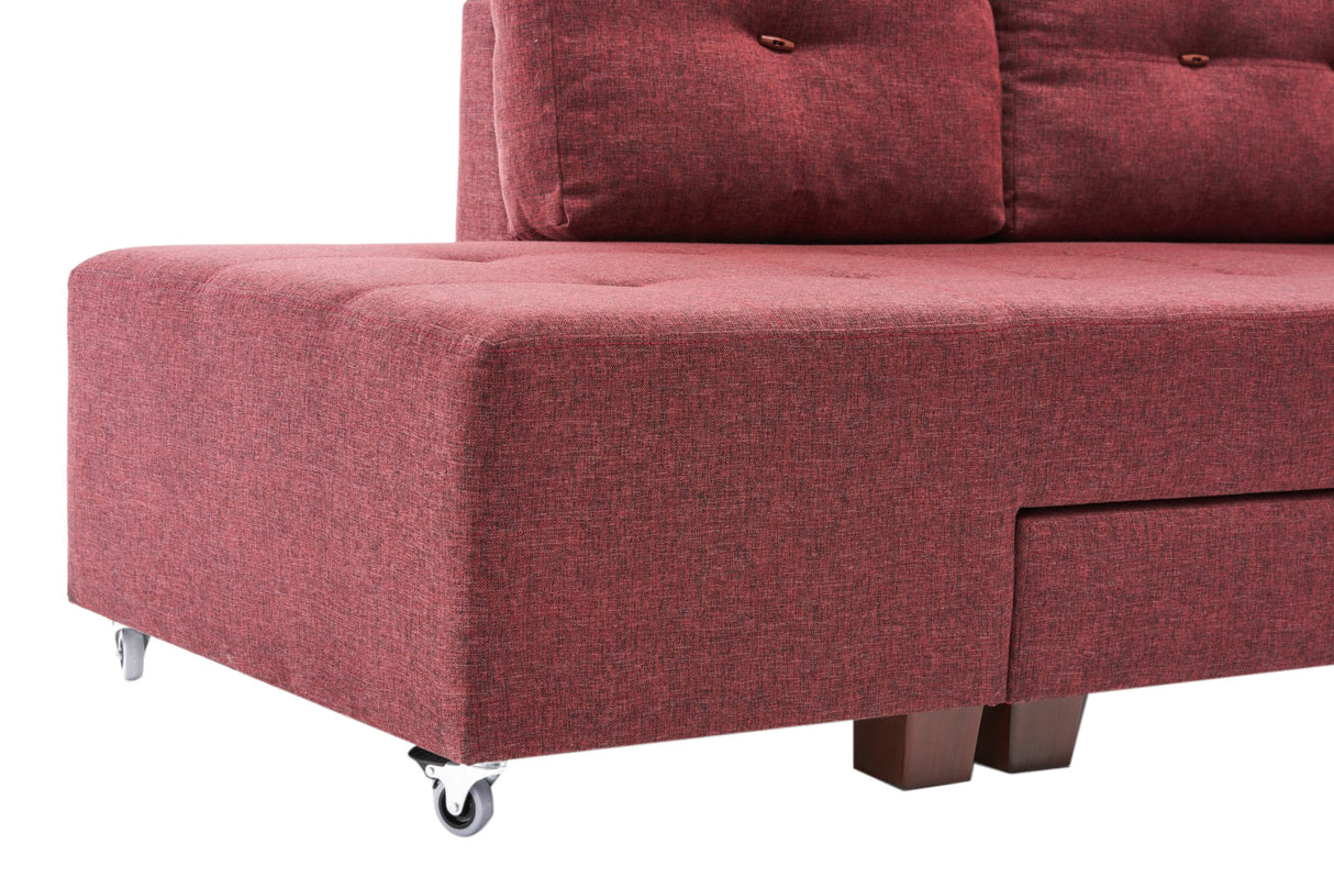 Corner sofa with sleeping function on the left manama claret red