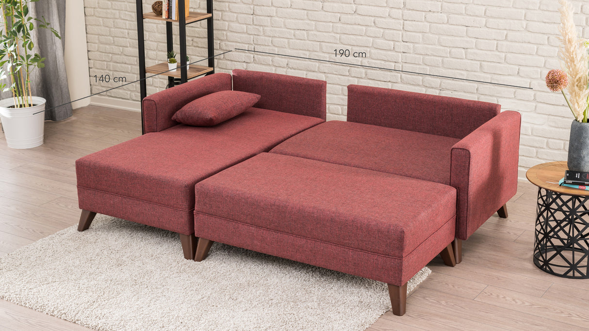 Corner sofa with sleeping function on the left Bella Claret Red