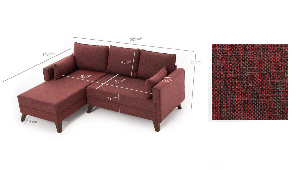 Corner sofa with sleeping function on the left Bella Claret Red