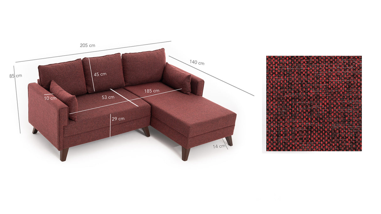 Corner sofa with sleep function on the right Bella Claret Red