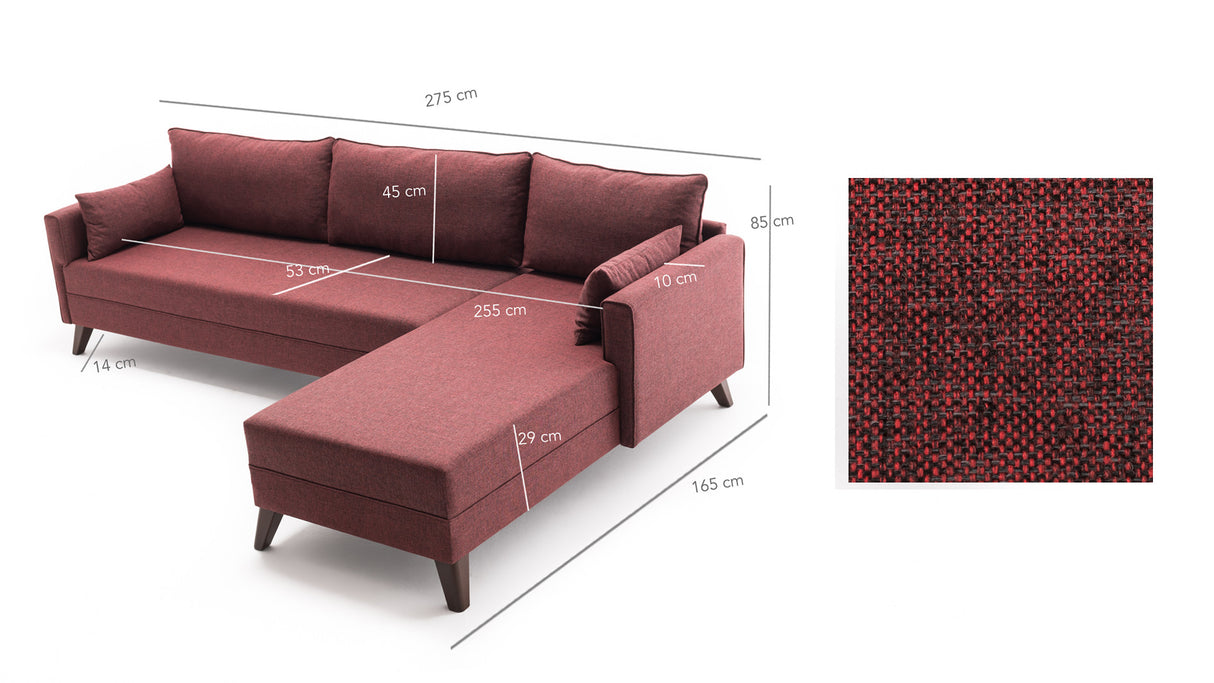 Corner sofa on the right Bella Claret Red