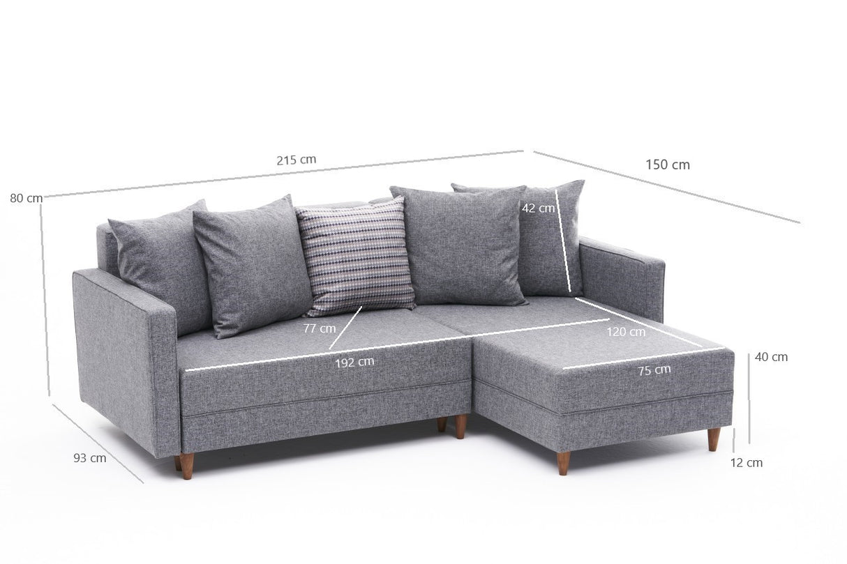 Corner sofa with sleeping function on the right Aydam Gray