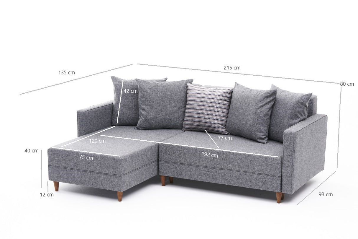 Corner sofa with sleeping function on the left Aydam Gray