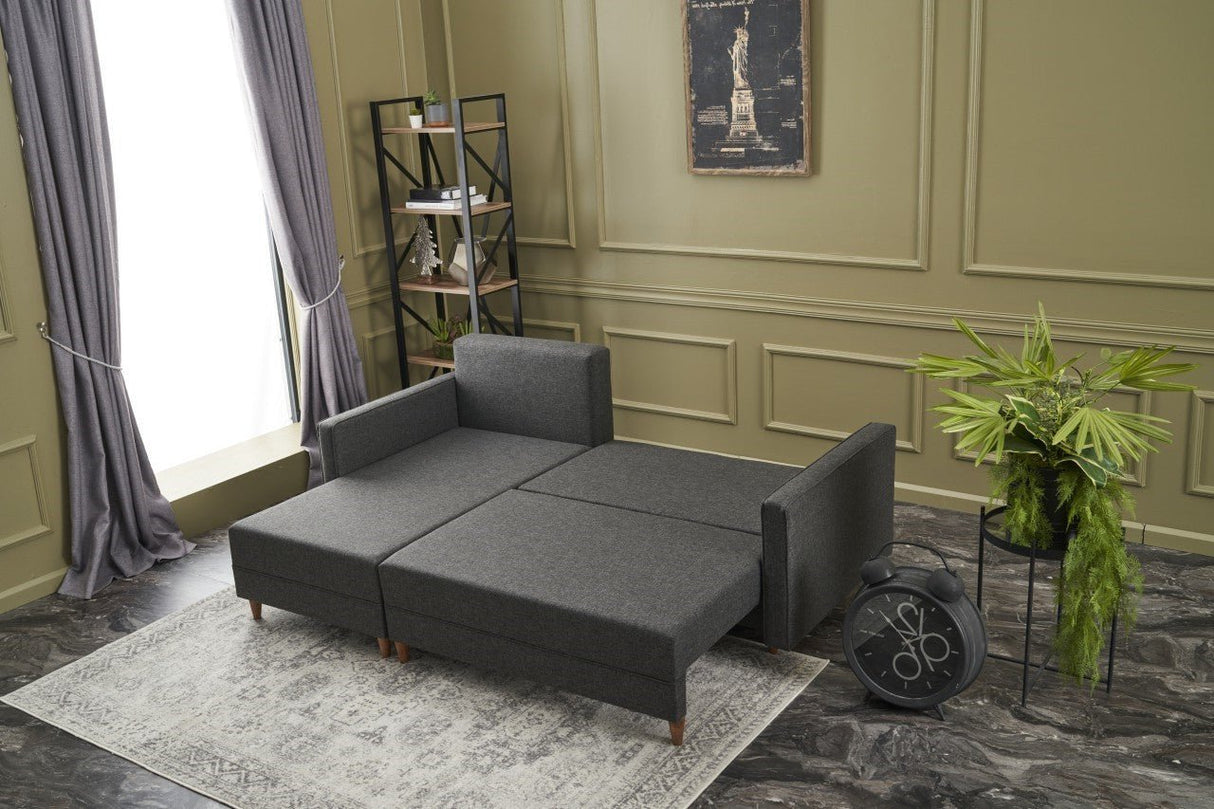 Corner sofa with sleeping function on the left Aydam anthracite