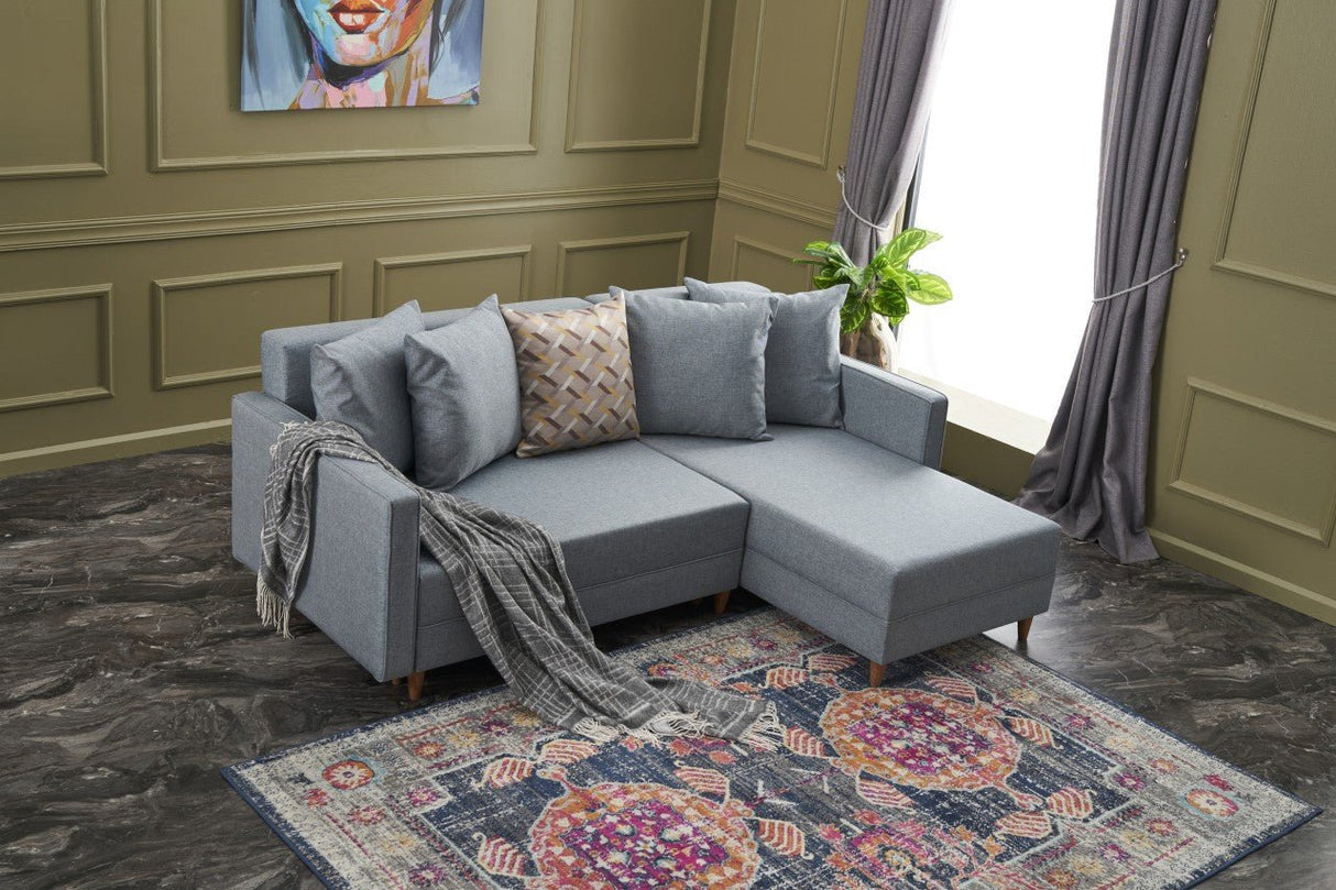 Corner sofa with sleeping function on the right Aydam Blauw