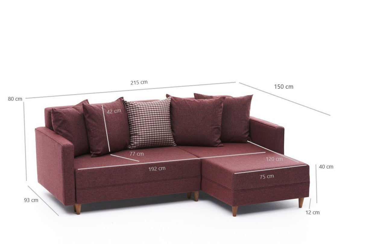 Corner sofa with sleeping function on the right Aydam Claret Red