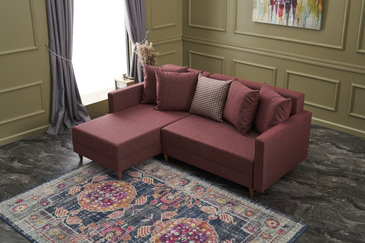 Corner sofa with sleeping function on the left Aydam Claret red