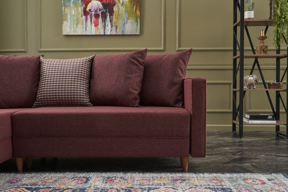 Corner sofa with sleeping function on the left Aydam Claret red