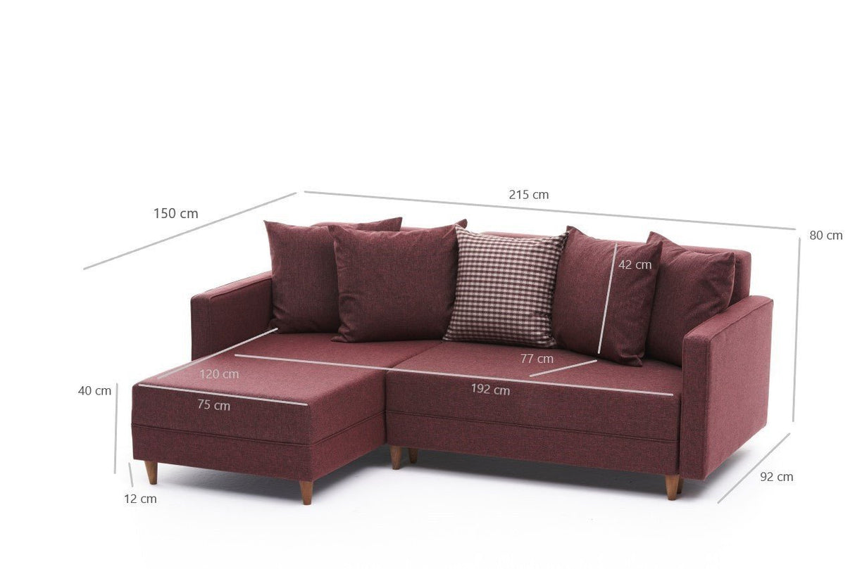 Corner sofa with sleeping function on the left Aydam Claret red