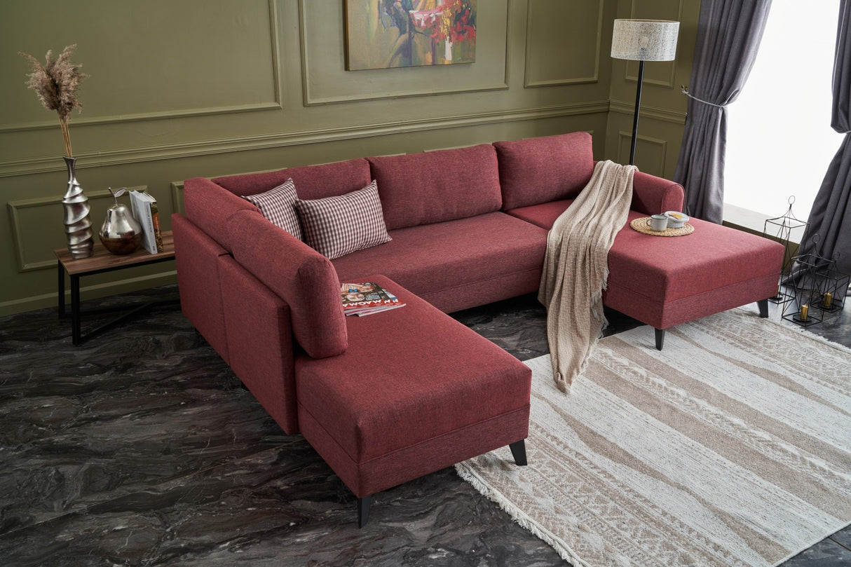 Corner sofa with sleeping function BELEN Claret Red