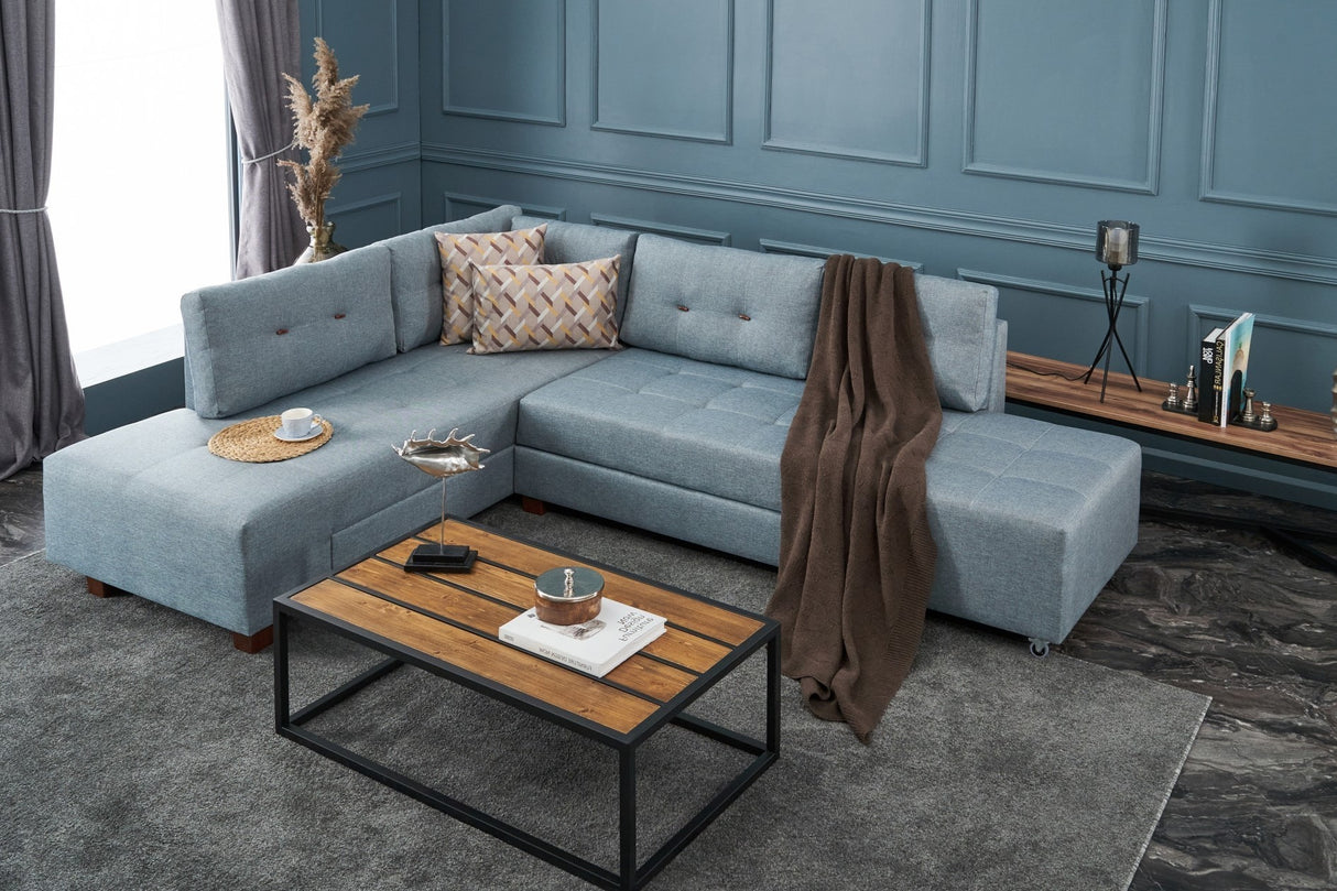 Corner sofa with sleeping function on the left manama light blue