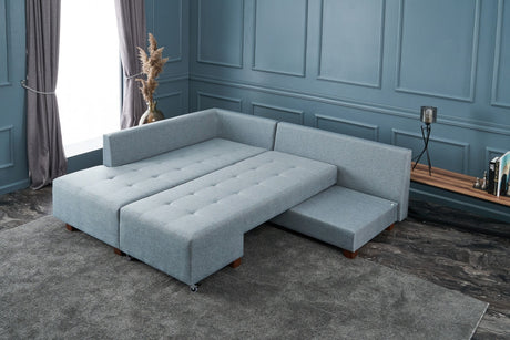 Corner sofa with sleeping function on the left manama light blue