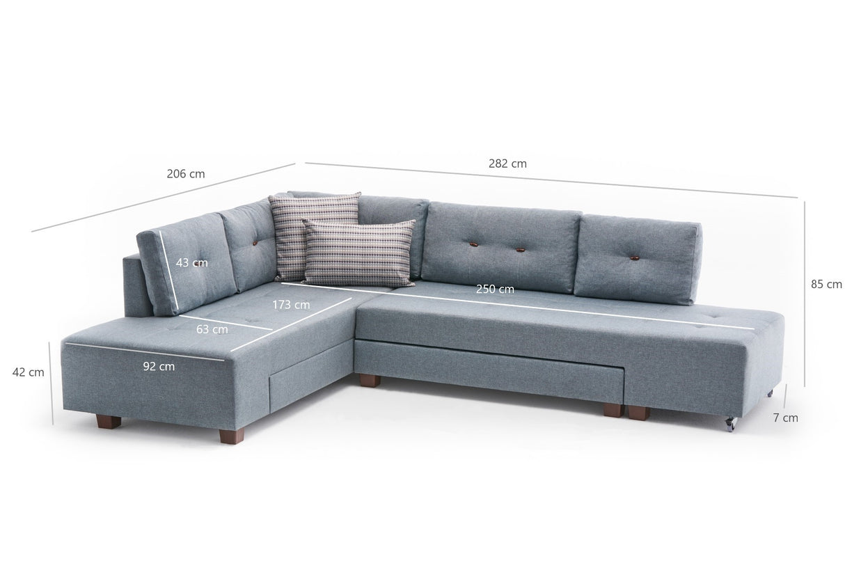 Corner sofa with sleeping function on the left manama light blue