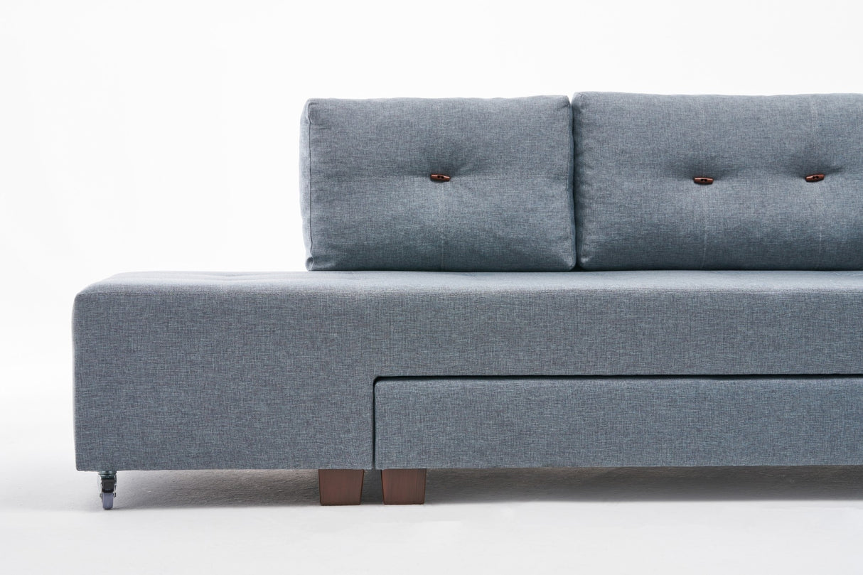 Corner sofa with sleeping function on the left manama light blue