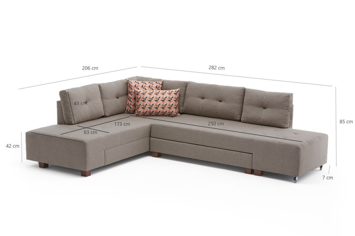 Corner sofa with sleeping function on the left manama crème