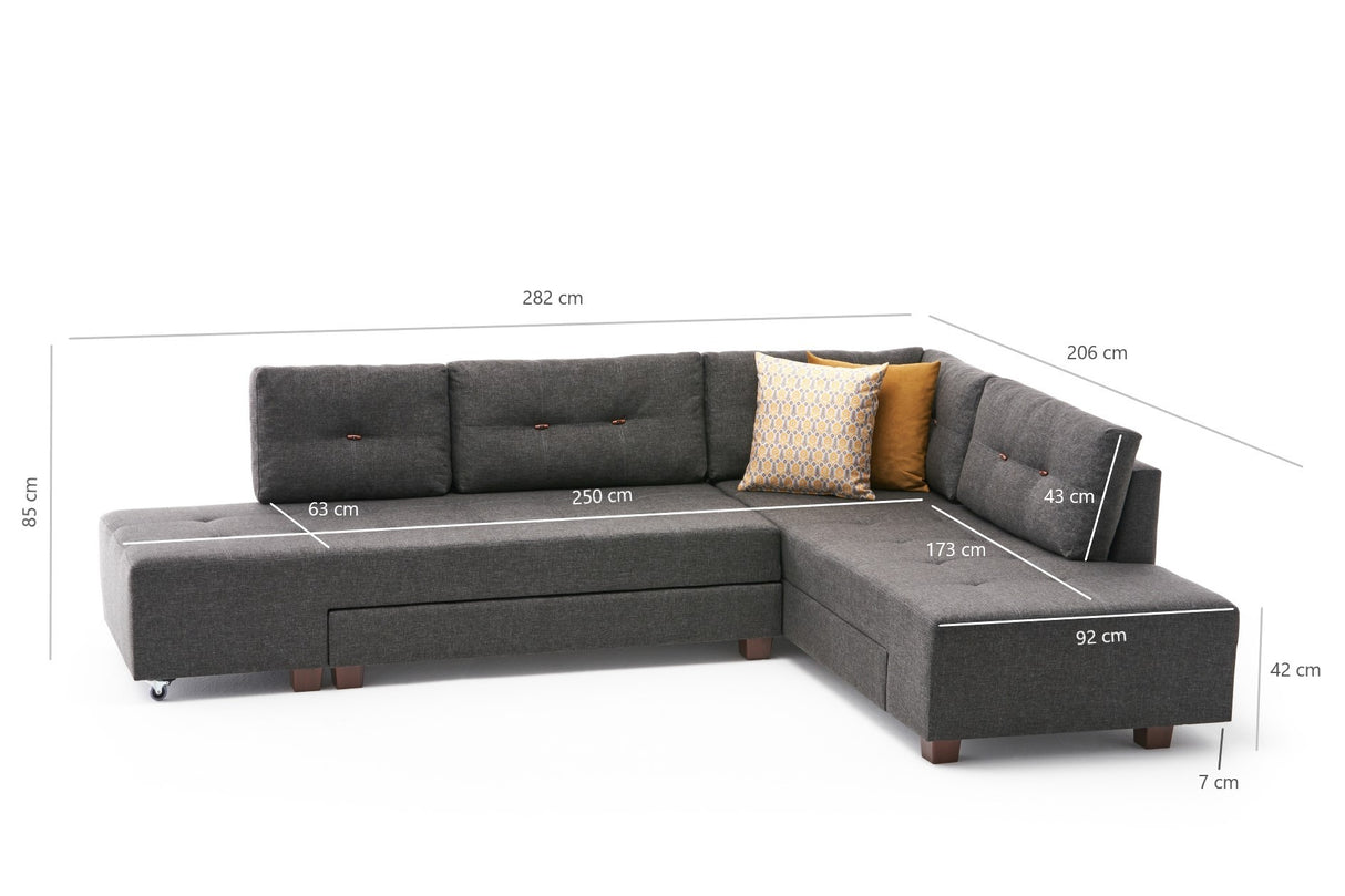 Corner sofa with sleep function on the right manama anthracite