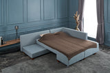 Corner sofa with sleeping function on the right manama light blue