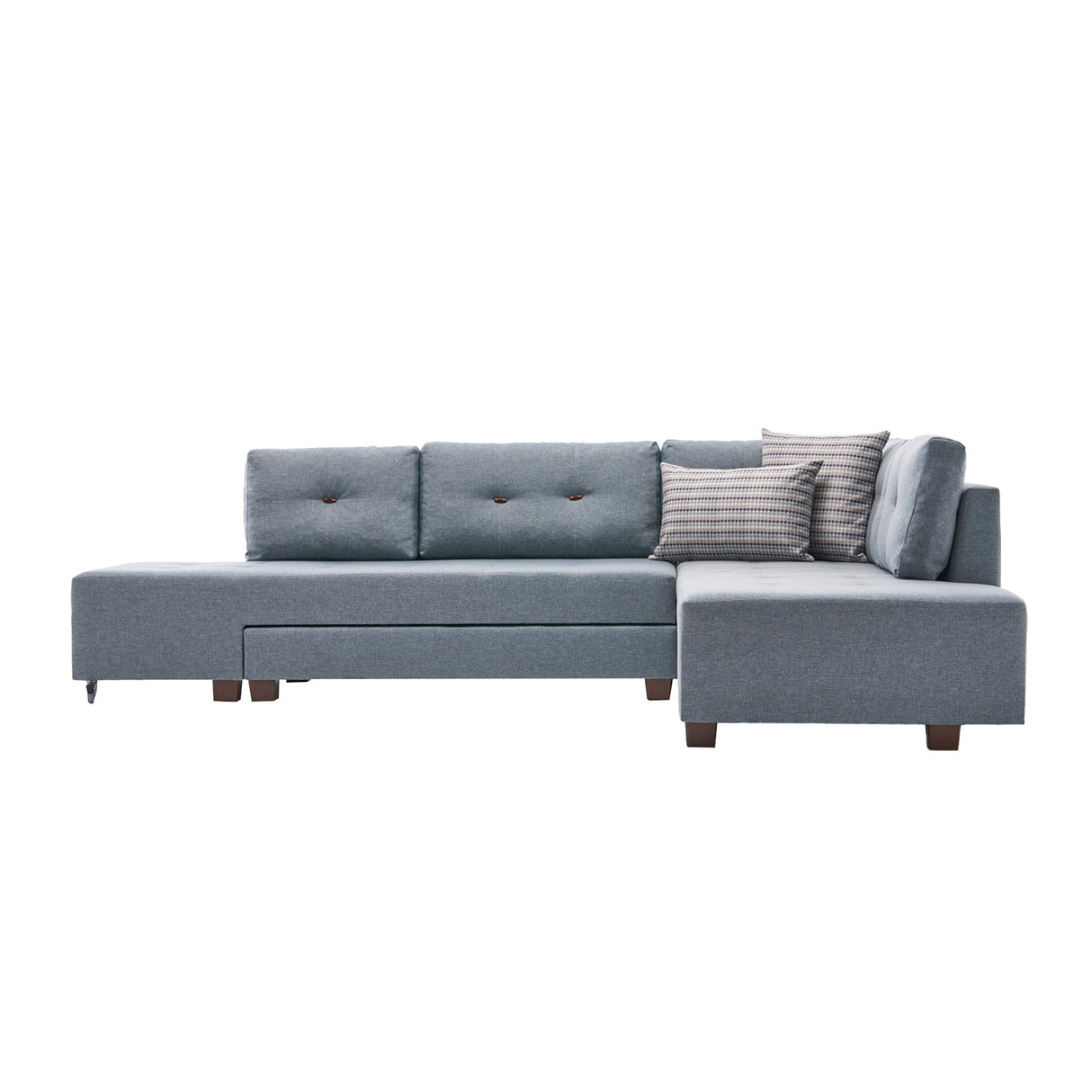 Corner sofa with sleeping function on the right manama light blue