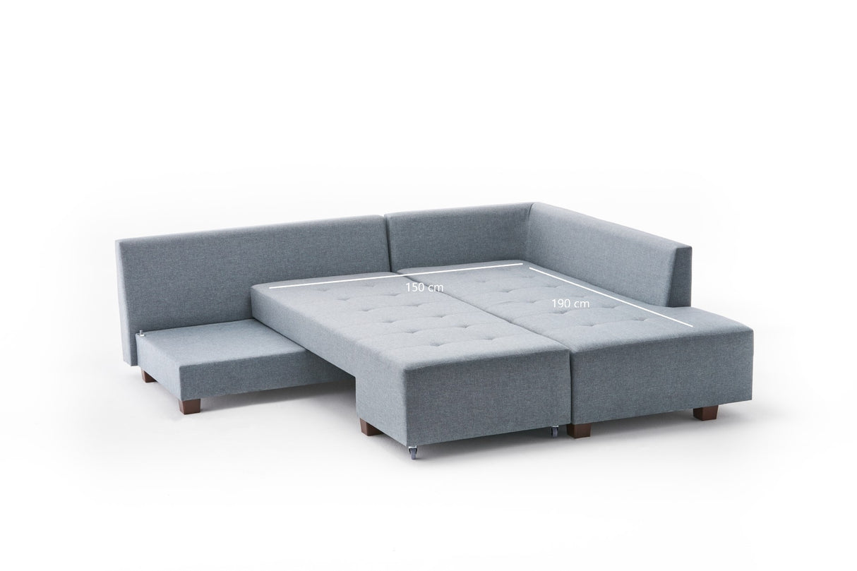 Corner sofa with sleeping function on the right manama light blue