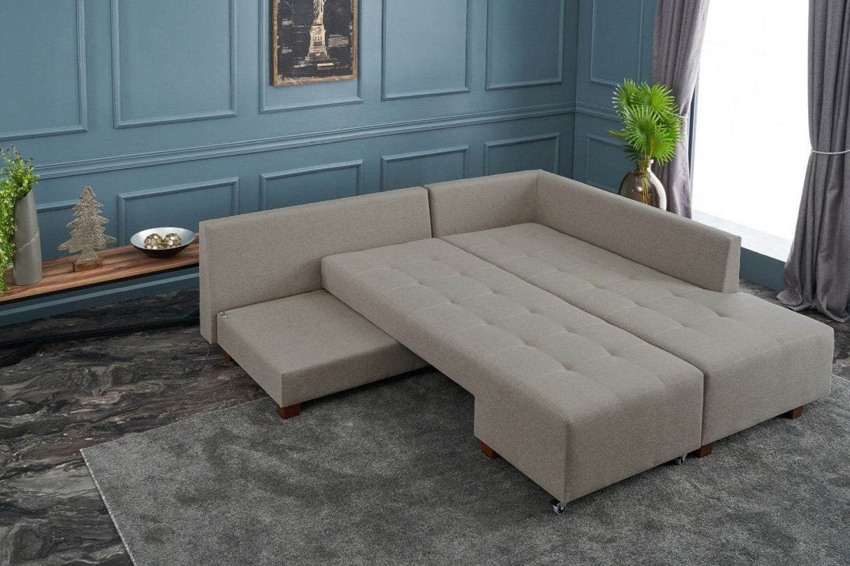 Corner sofa with sleeping function on the right manama crème