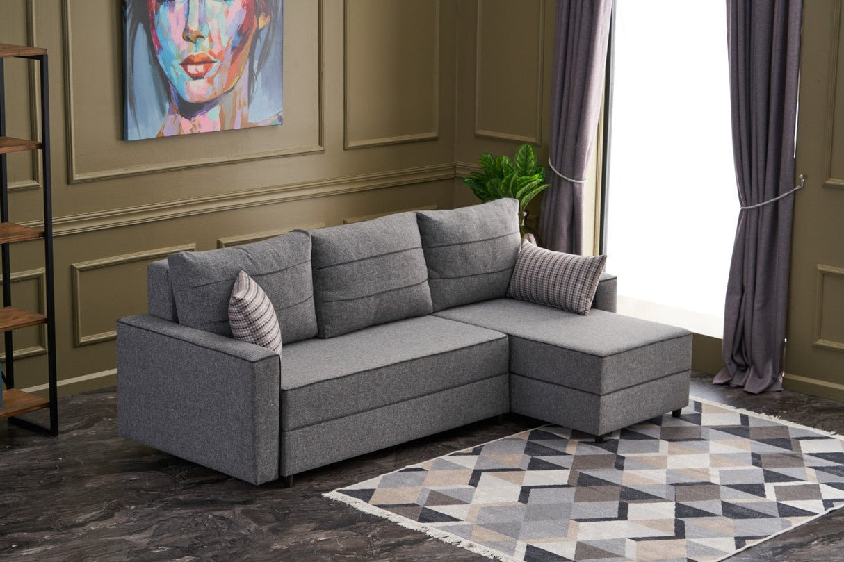 Corner sofa with sleeping function on the right ece gray