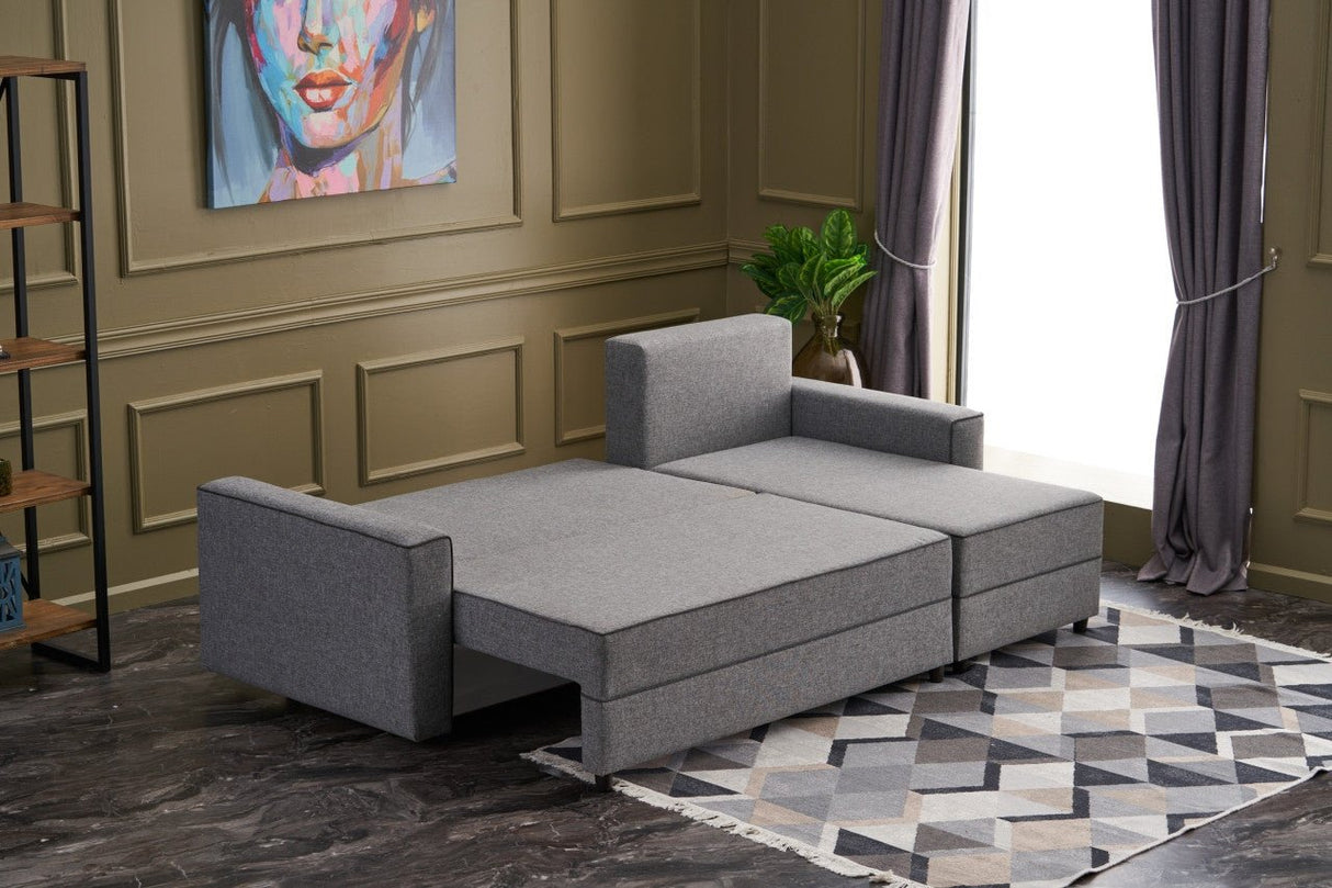 Corner sofa with sleeping function on the right ece gray